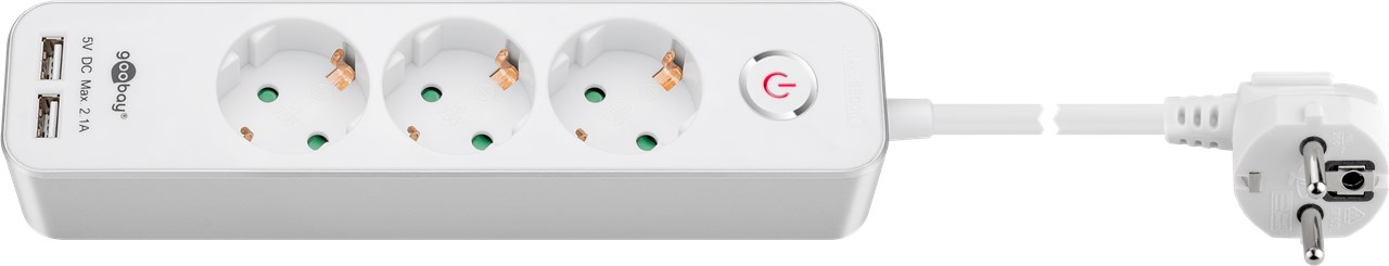 3-fach Steckdosenleiste mit Schalter und 2 USB Ports