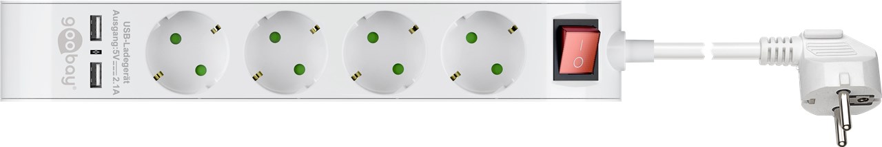 4-fach Steckdosenleiste mit Schalter und 2 USB Ports