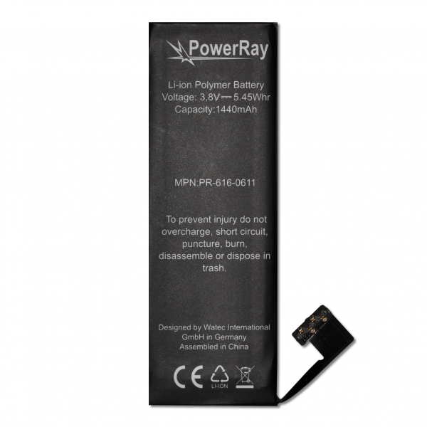 PowerRay Battery PR-616-0611 for iPhone 5, 1440 mAh, Bulk
