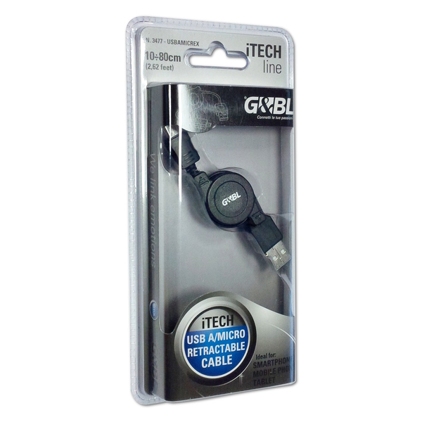 G&BL Retractable Cable Micro USB 0,1 / 0,8m, black, Blister