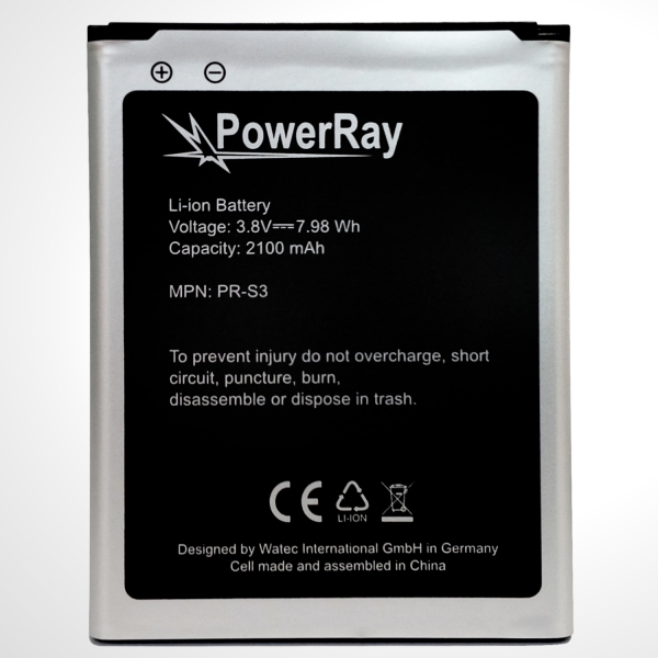 PowerRay Battery PR-S3 for Samsung Galaxy S3, 2100 mAh, Bulk