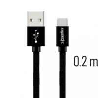 PowerRay Data Cable PR-DCUC020TBK, USB / USB-C, 0.2 m, Textile black, Blister