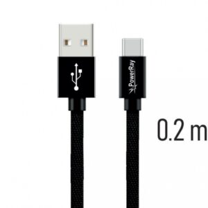 PowerRay Data Cable PR-DCUC020TBK, USB / USB-C, 0.2 m, Textile black, Blister