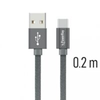 PowerRay Data Cable PR-DCUC020TGY, USB / USB-C, 0.2 m, Textile grey, Blister