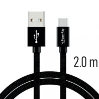 PowerRay Data Cable PR-DCUC200TBK, USB / USB-C, 2.0 m, Textile black, Blister