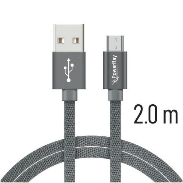 PowerRay Data Cable PR-DCUM200TGY, USB / MICRO USB, 2.0 m, Textile grey, Blister 