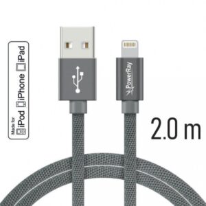 PowerRay Data Cable PR-DCUL200TGY, USB / LIGHTNING MFi, 2.0 m, Textile grey, Blister