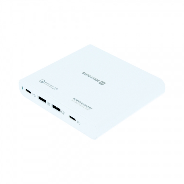 Swissten Travel Charger, 87W, PD3.0 - QC3.0 PPS, 2 x PD Type C + 2 x QC, max. 4,35A, white, Blister