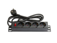 10" PDU Steckdosenleiste, 1HE, Schutzkontakt-Stecker an 4x Schutzkontakt-Buchse, Schalter, Aluminiumprofil, schwarz, Good Connections®