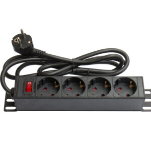 10" PDU Steckdosenleiste, 1HE, Schutzkontakt-Stecker an 4x Schutzkontakt-Buchse, Schalter, Aluminiumprofil, schwarz, Good Connections®