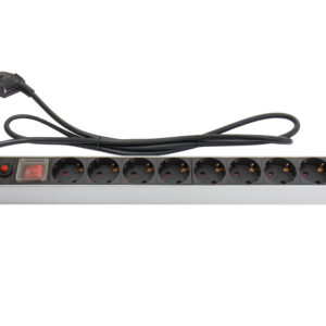 19" Steckdosenleiste, 1HE, Schutzkontakt-Stecker an 8x Schutzkontakt-Buchse, ÜSS, Schalter, Aluminiumprofil, Good Connections®