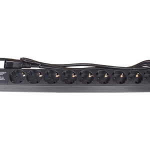 19" PDU Steckdosenleiste, 1HE, Kaltgeräte-Stecker C14 an 9x Schutzkontakt-Buchse, Berührungsschutz, Kunststoffprofil, schwarz, Good Connections®